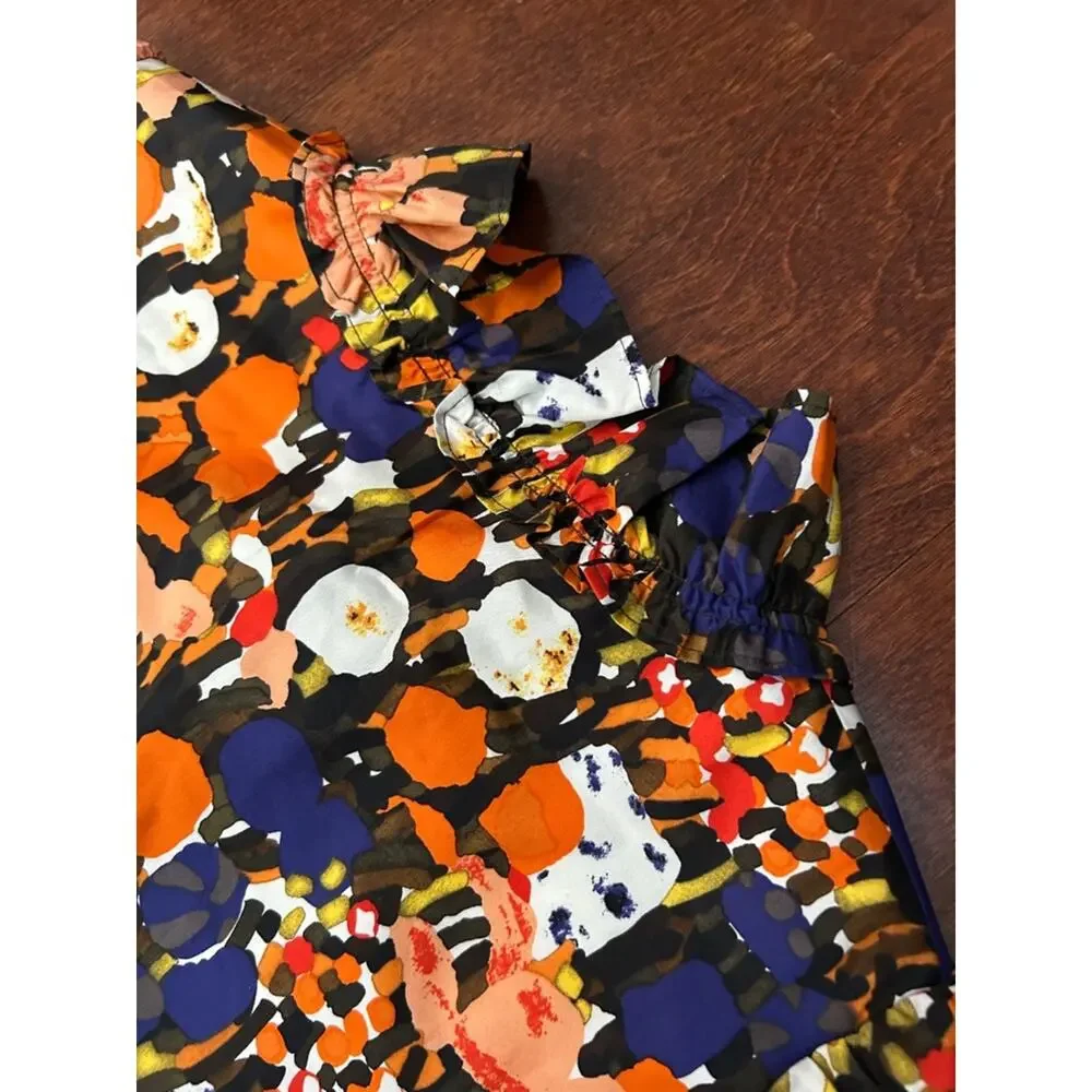 J. Crew Factory Retro Multicolor Abstract Floral 100% Silk Dress, Size 4